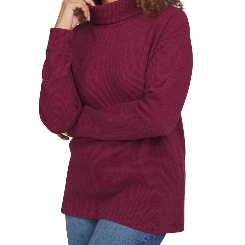 Lands End Waffle Knit Turtleneck Long Sleeve Pullover Top Women’s S Small